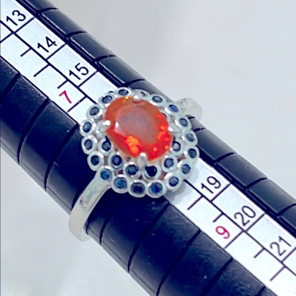 Genuine Fire Opal Sapphire 14KGP Ring - Picture 2 of 6